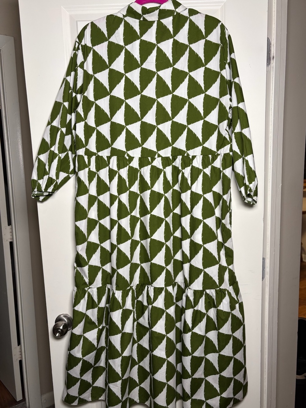 Anthropologie MAEVE The Bettina Tiered 100% Cotton Shirt Dress Green Print - Picture 7 of 7